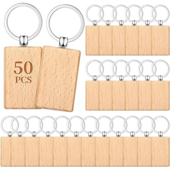 50Pcs Natural Wood Slices-Wooden Keychain Blanks Unfinished Wood Slice - Picture 8 of 8